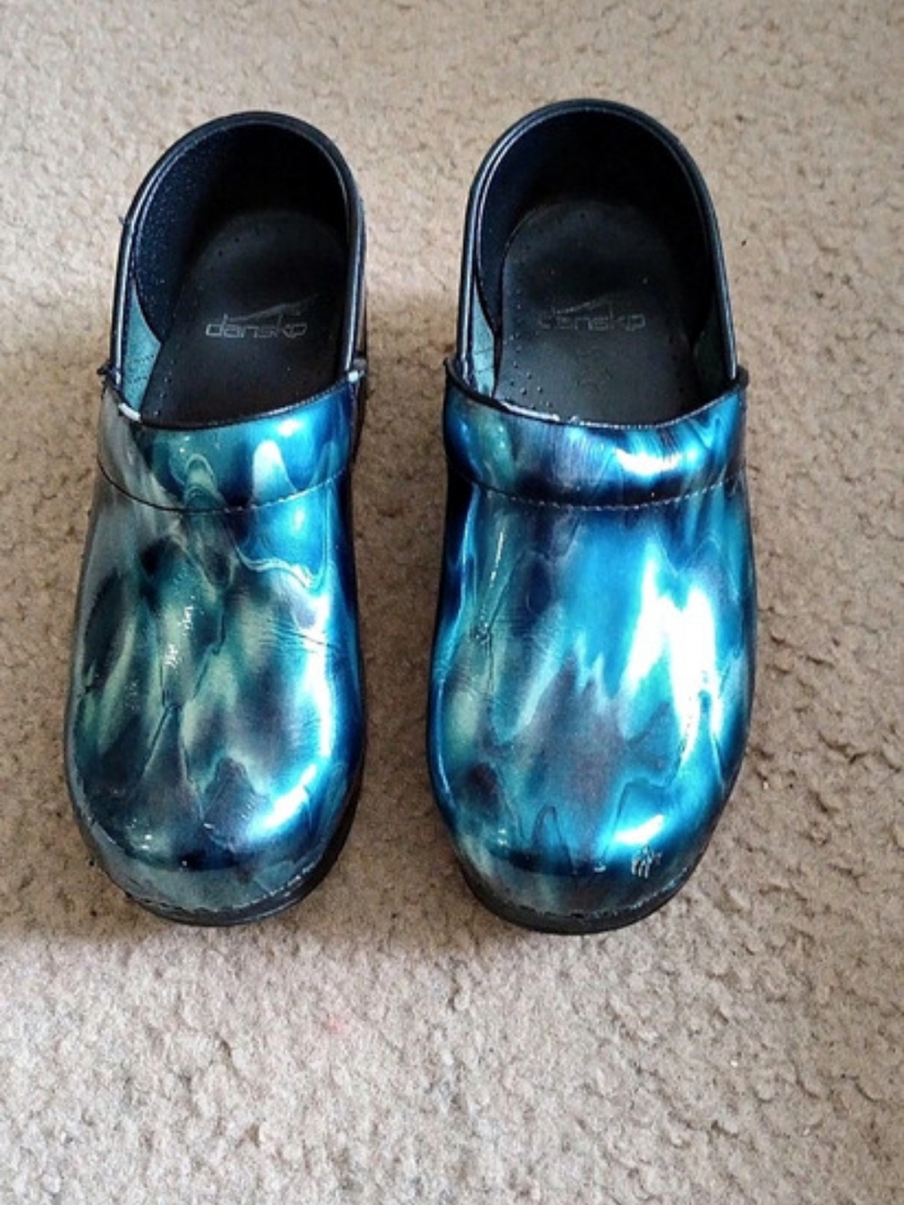 Dansko Professional Clogs Teal Blue Marble Patent Leather